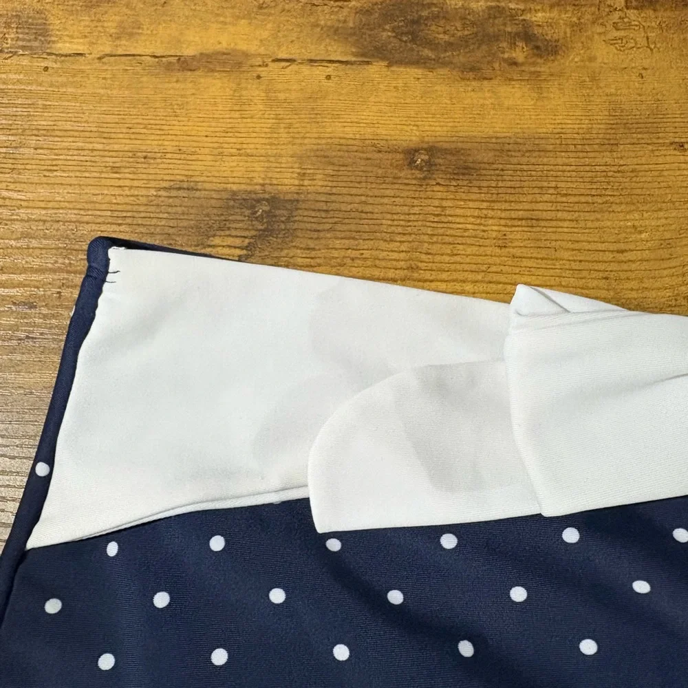 Unique Vintage Swim Navy Polka Dot with Back Bow High Waist Swim Bottoms Medium